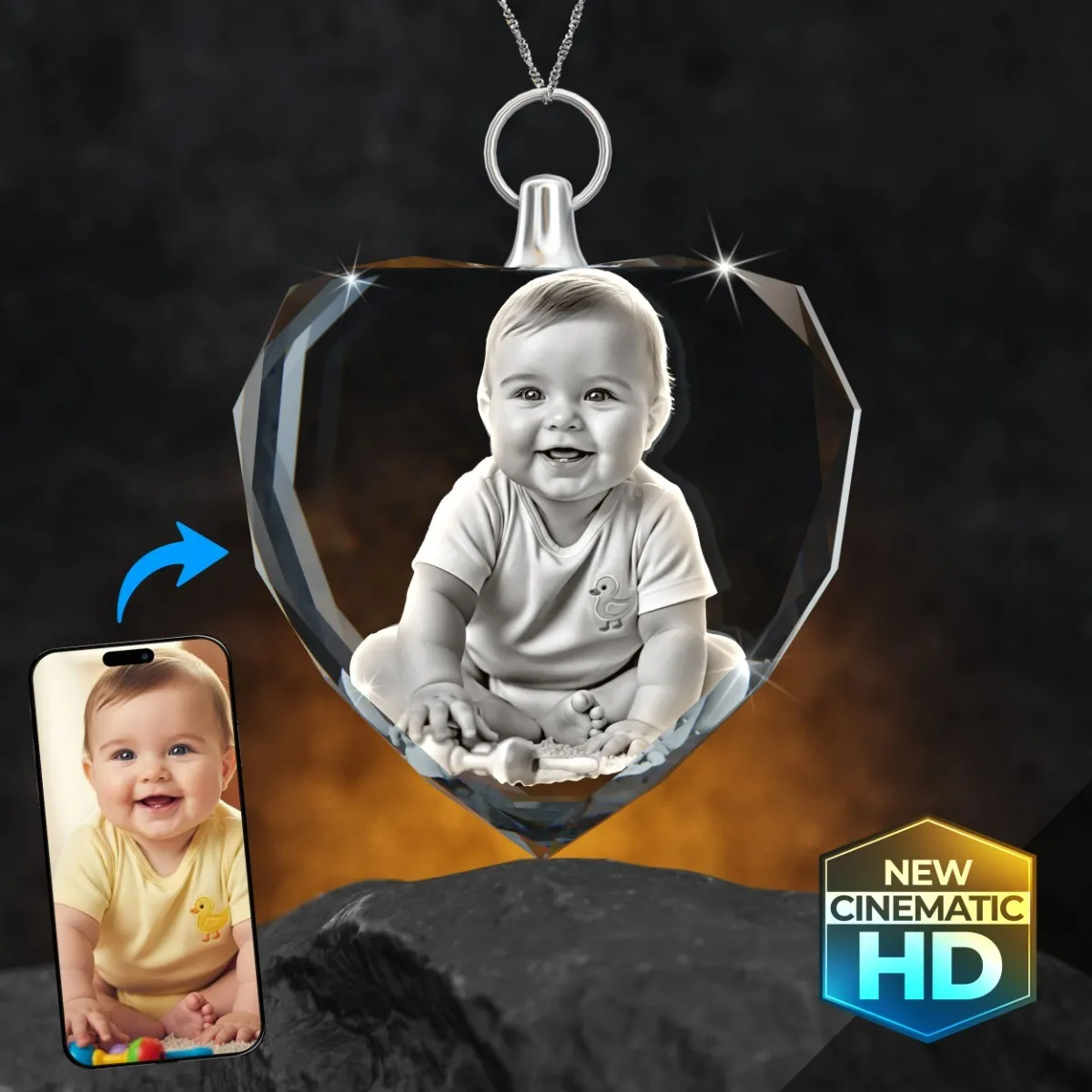 2D Crystal Heart Necklace